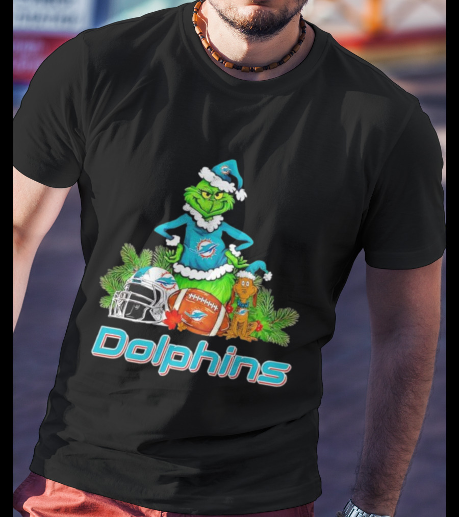 Miami Dolphins Grinch Max Christmas Football Helmet Holiday T-Shirt