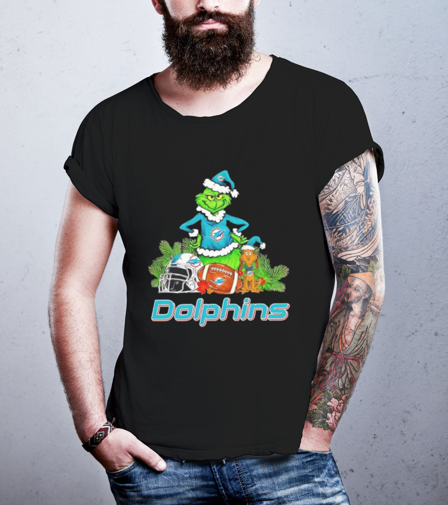 Miami Dolphins Grinch Max Christmas Football Helmet Holiday T-Shirt