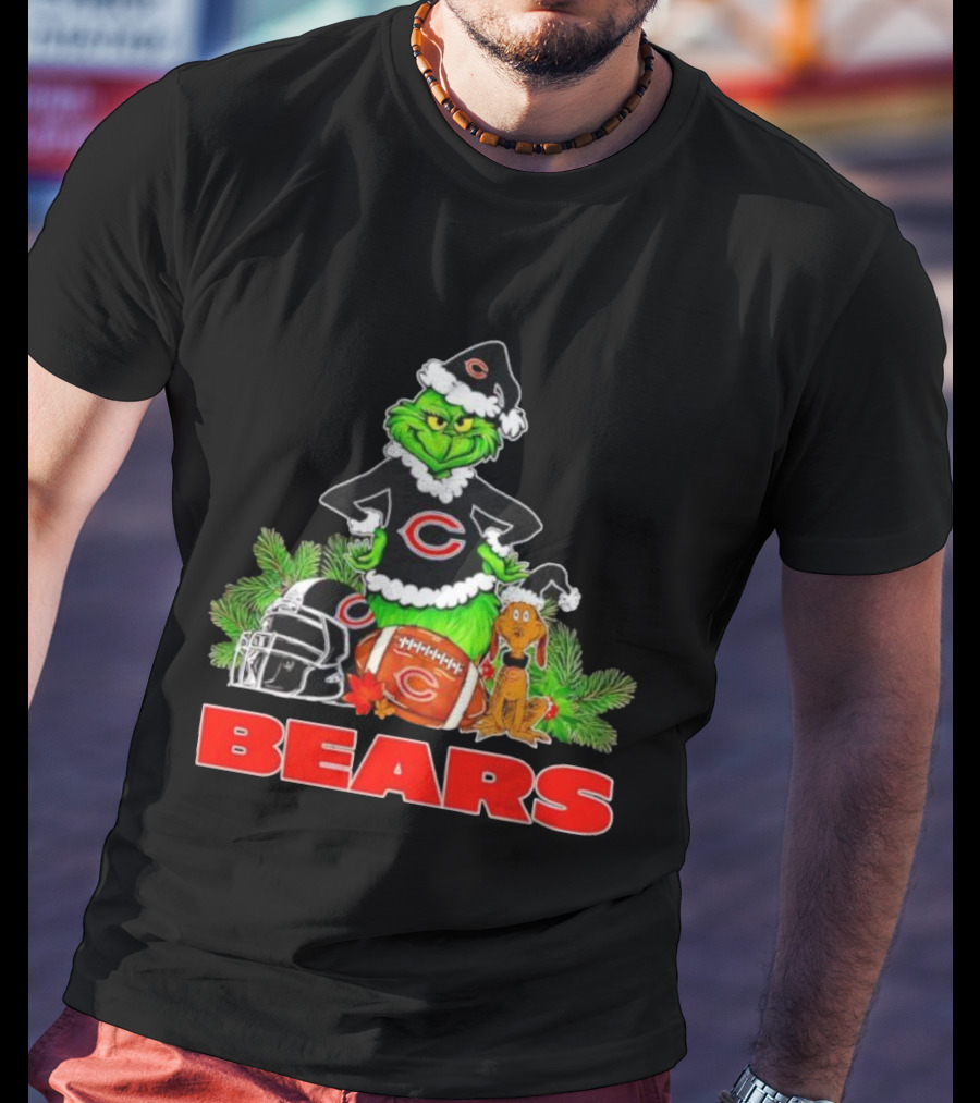Chicago Bears Christmas Grinch Max Holiday Helmet T-Shirt