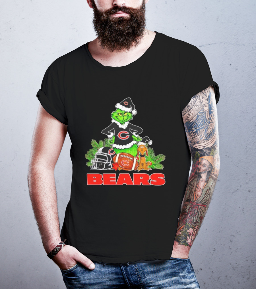 Chicago Bears Christmas Grinch Max Holiday Helmet T-Shirt