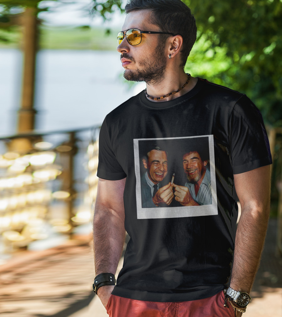 Bob Ross Mr. Rogers Smiling Together With Cigarette T-Shirt