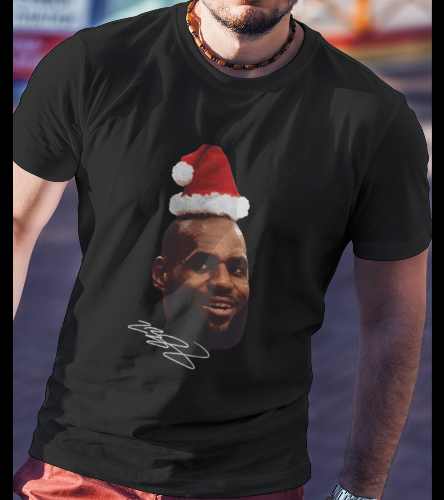 Lebron James Santa Hat Christmas Signature T-Shirt