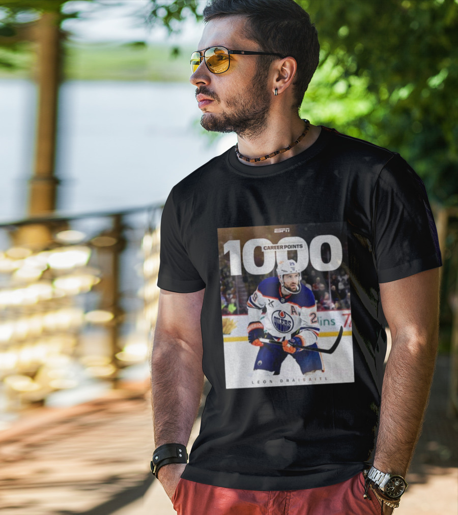 ESPN Leon Draisaitl Career Points 1000 Milestone Edmonton Oilers T-Shirt