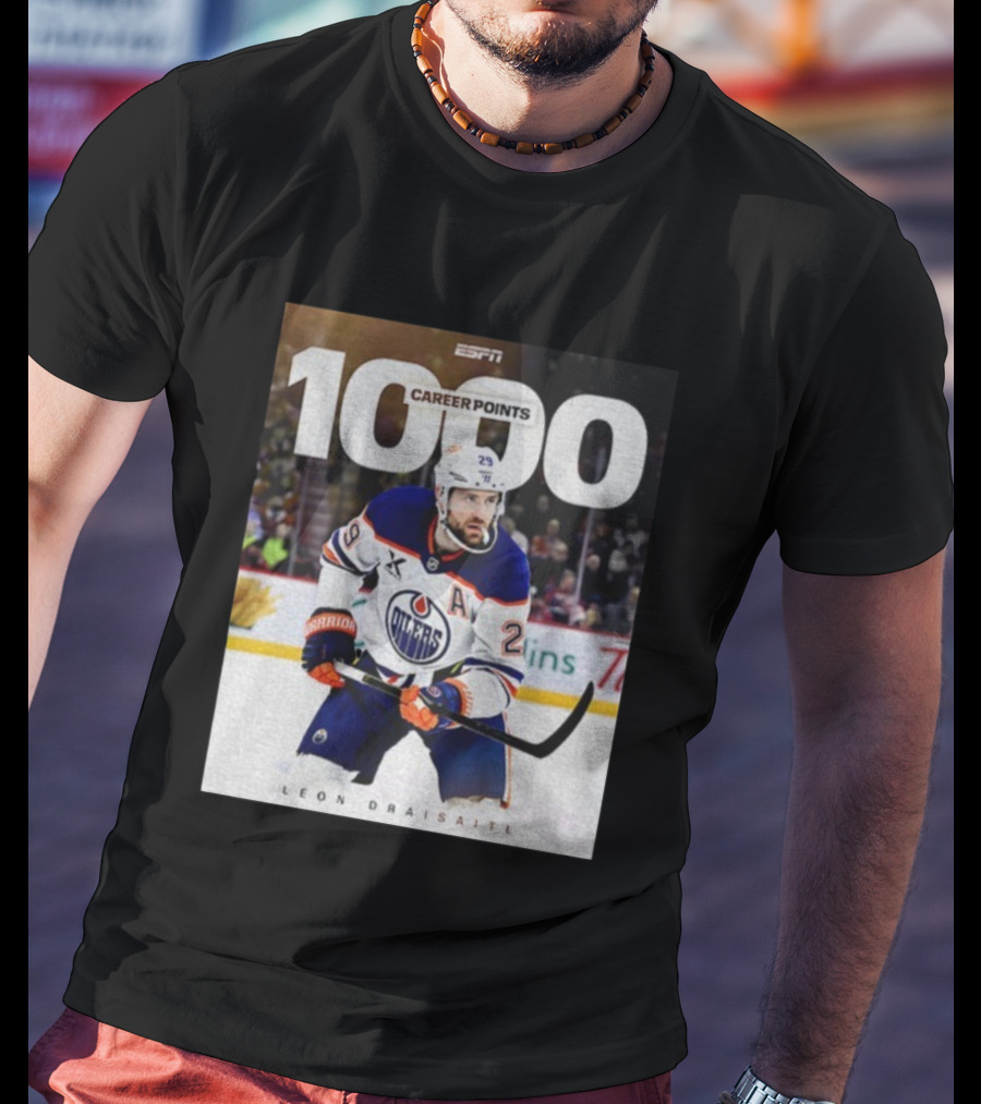 ESPN Leon Draisaitl Career Points 1000 Milestone Edmonton Oilers T-Shirt