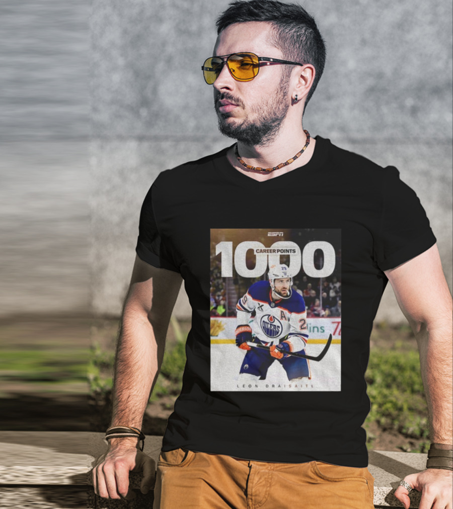 ESPN Leon Draisaitl Career Points 1000 Milestone Edmonton Oilers T-Shirt