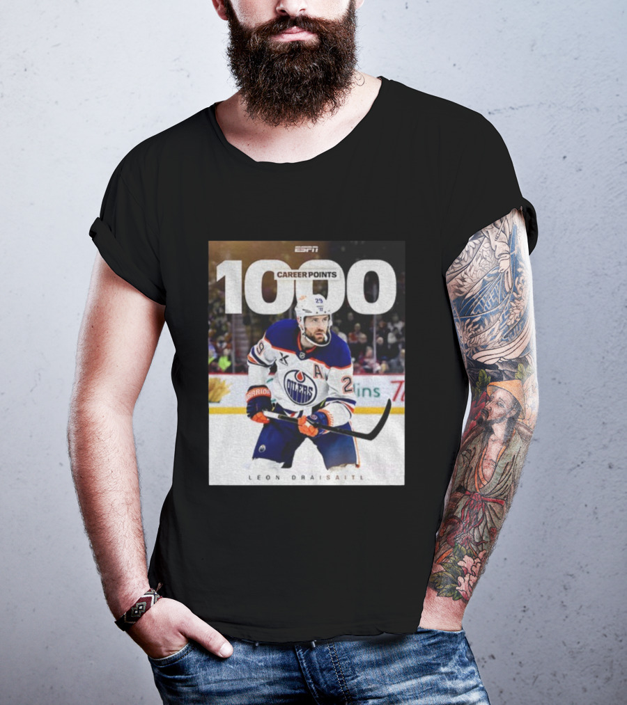ESPN Leon Draisaitl Career Points 1000 Milestone Edmonton Oilers T-Shirt