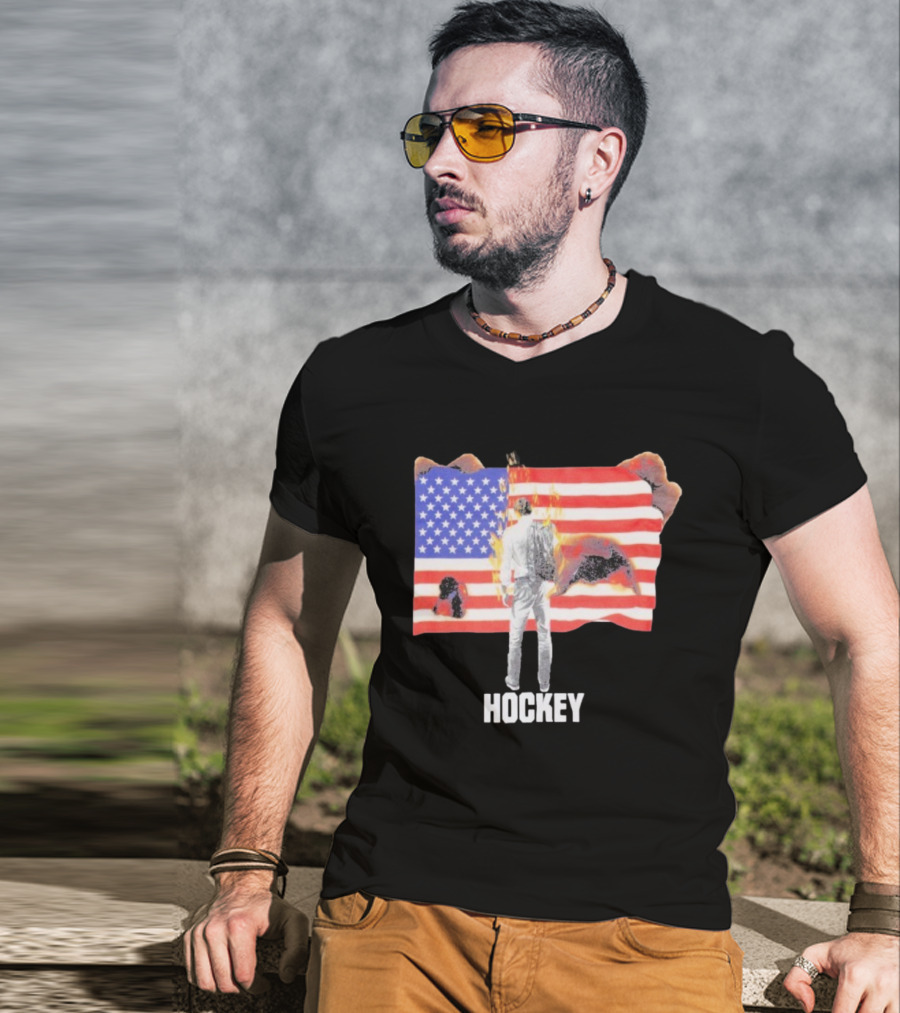 510 Skateboarding Hockey American Flag Burning Man Nobody T-Shirt