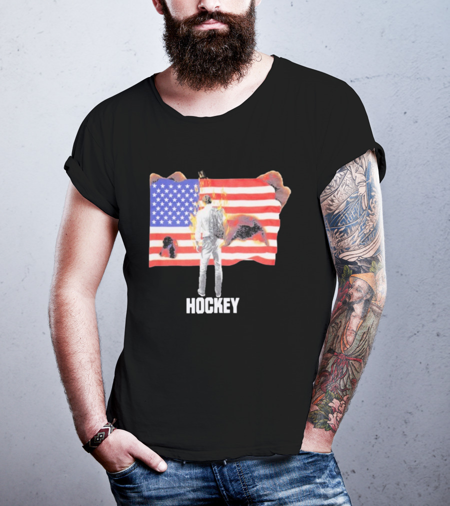 510 Skateboarding Hockey American Flag Burning Man Nobody T-Shirt