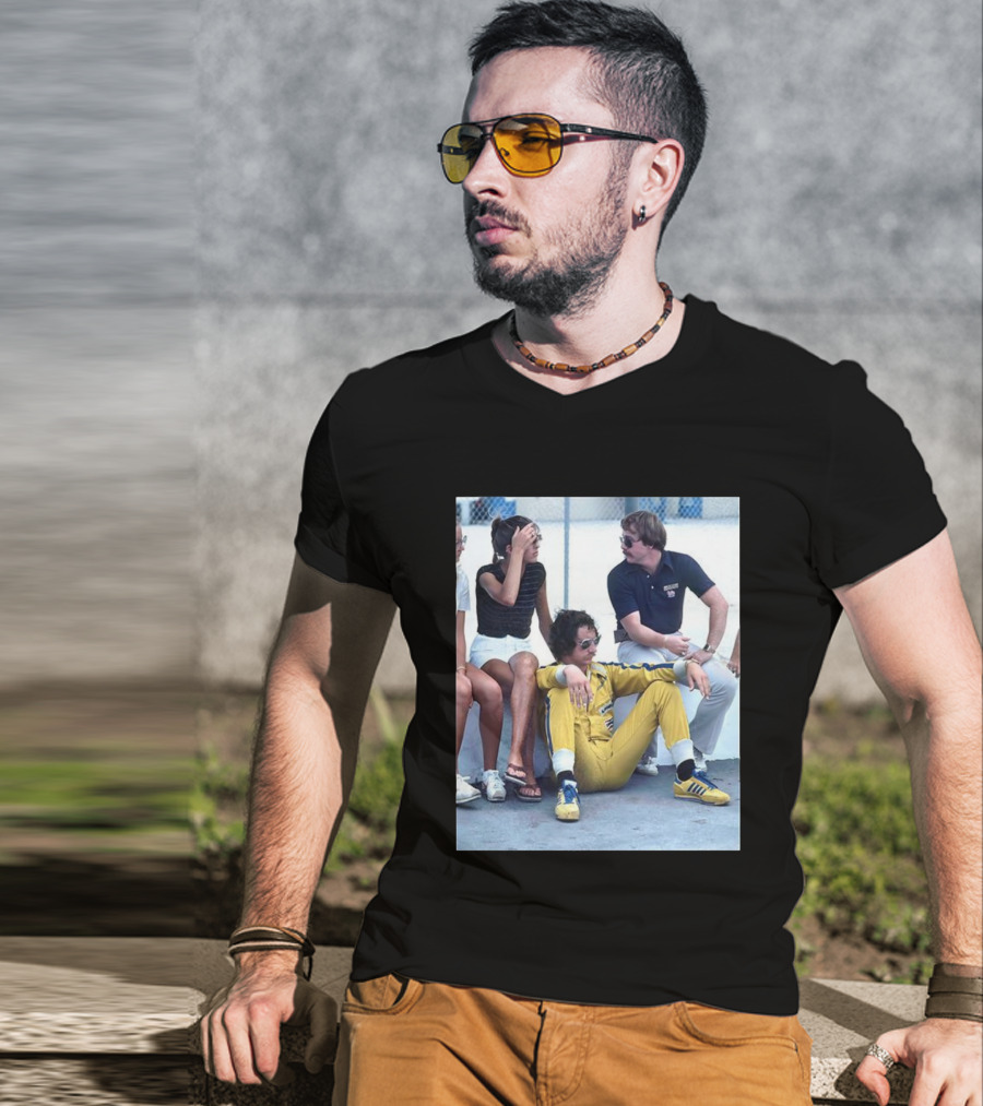 NASCAR Winston Cup Series Retro Dale Earnhardt Pit Road Style Yellow Jumpsuit With Adidas Sneakers T-Shirt