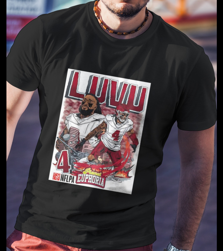 Luvu Player Number 4 NFLPA Euphoria Planet Football Cartoon T-Shirt
