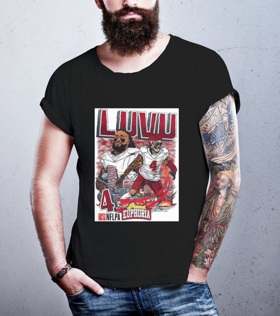 Luvu Player Number 4 NFLPA Euphoria Planet Football Cartoon T-Shirt