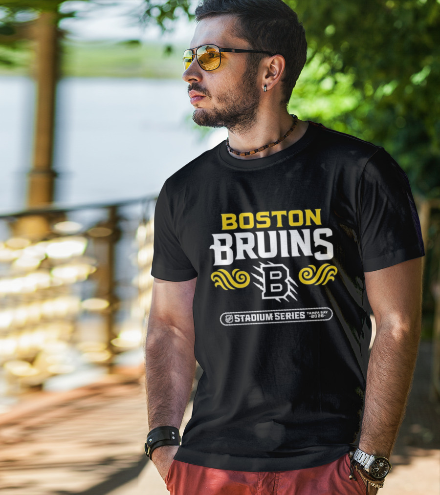 Boston Bruins Stadium Series 2026 B Emblem Yellow White Design T-Shirt