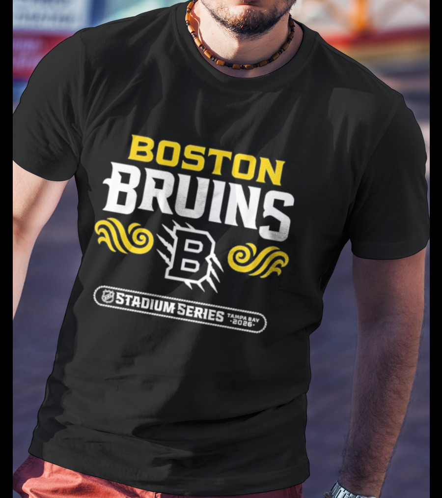 Boston Bruins Stadium Series 2026 B Emblem Yellow White Design T-Shirt