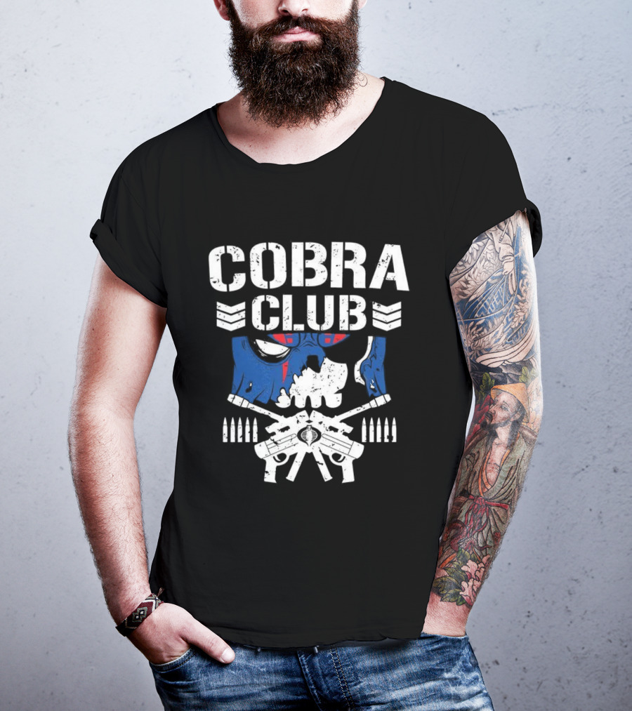 Cobra Club Skull Crossed Guns Bullet Chevrons Bold Design T-Shirt