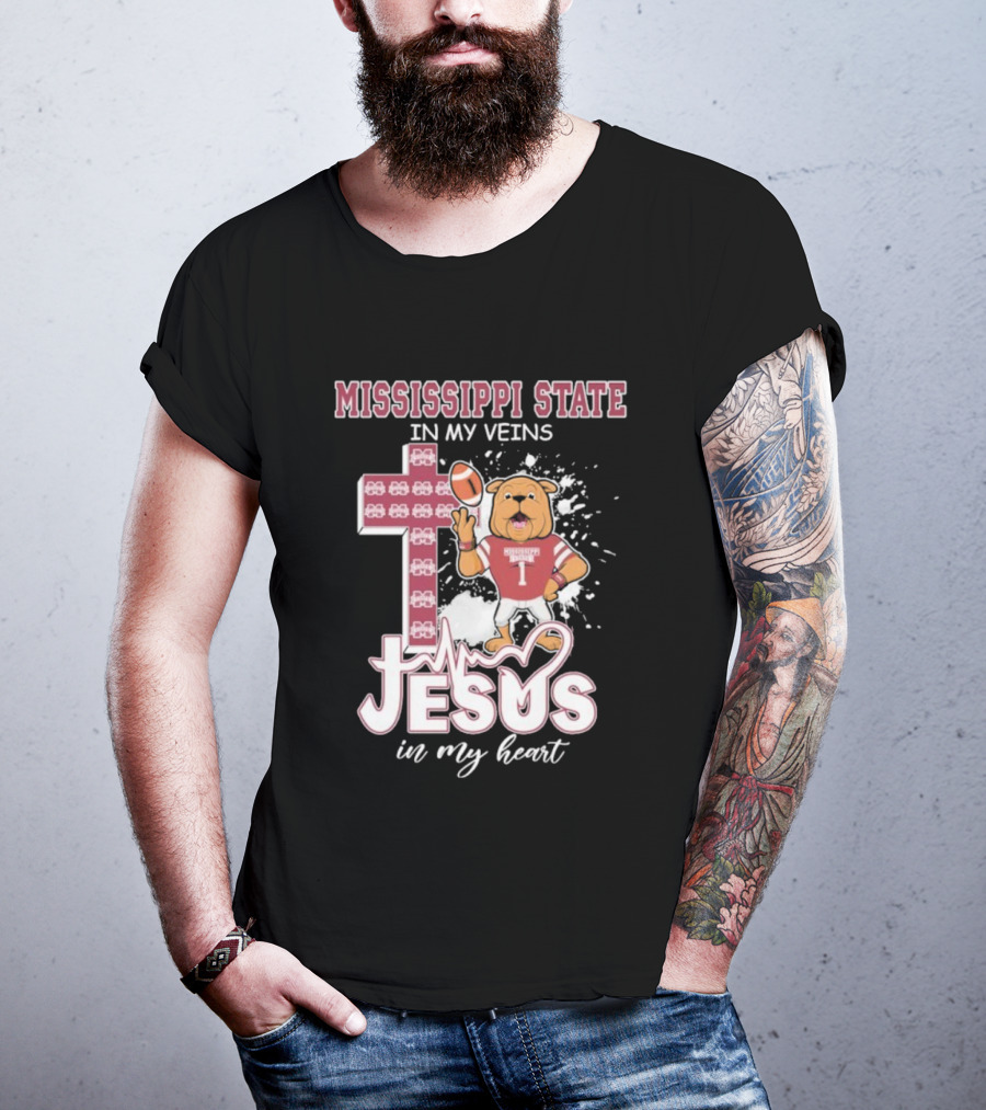 Mississippi State In My Veins Jesus In My Heart Bulldog Football T-Shirt