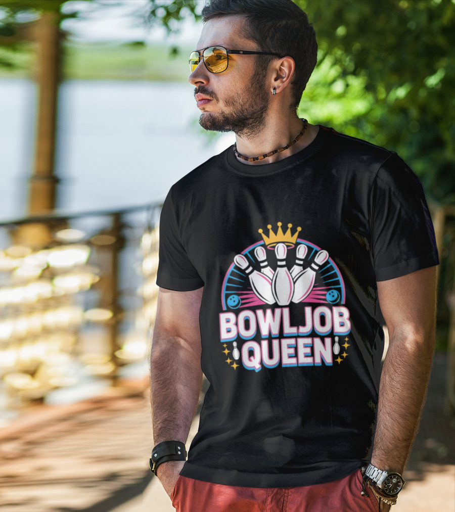 Bowljob Queen Crown Bowling Pins Starburst T-Shirt