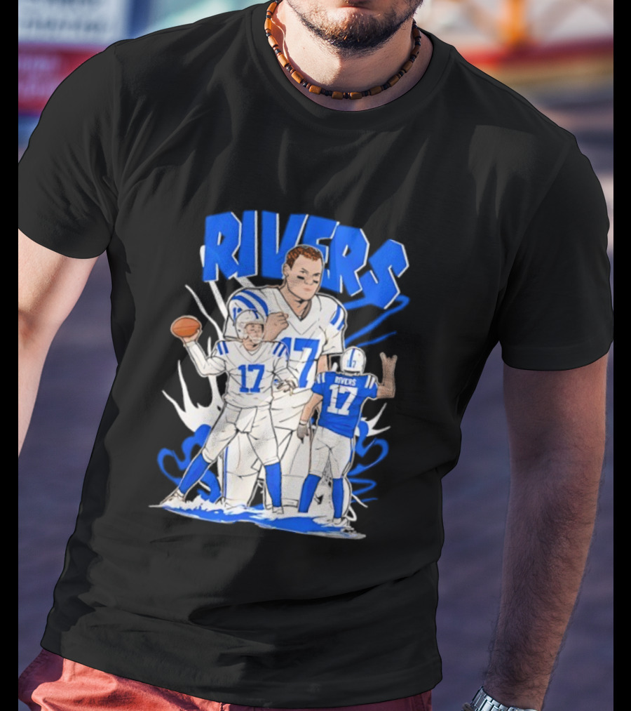 Philip Rivers 17 Indianapolis Colts Cartoon Football Player Art T-Shirt
