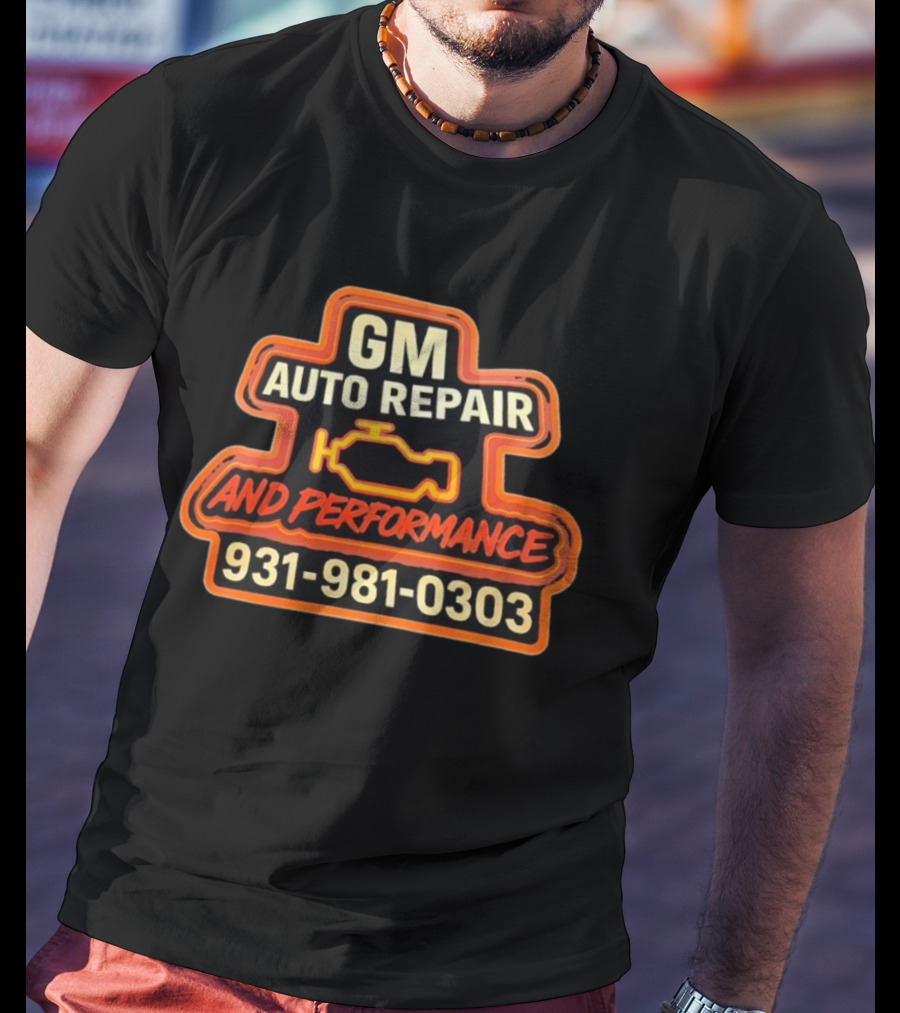 GM Auto Repair And Performance 931-981-0303 Engine Outline T-Shirt
