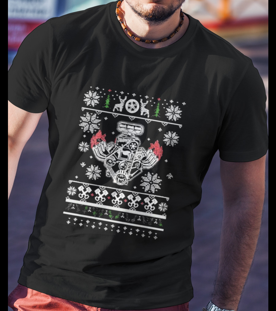 Shifting Gears Matt Parker Car Engine Christmas Reindeer Snowflakes T-Shirt