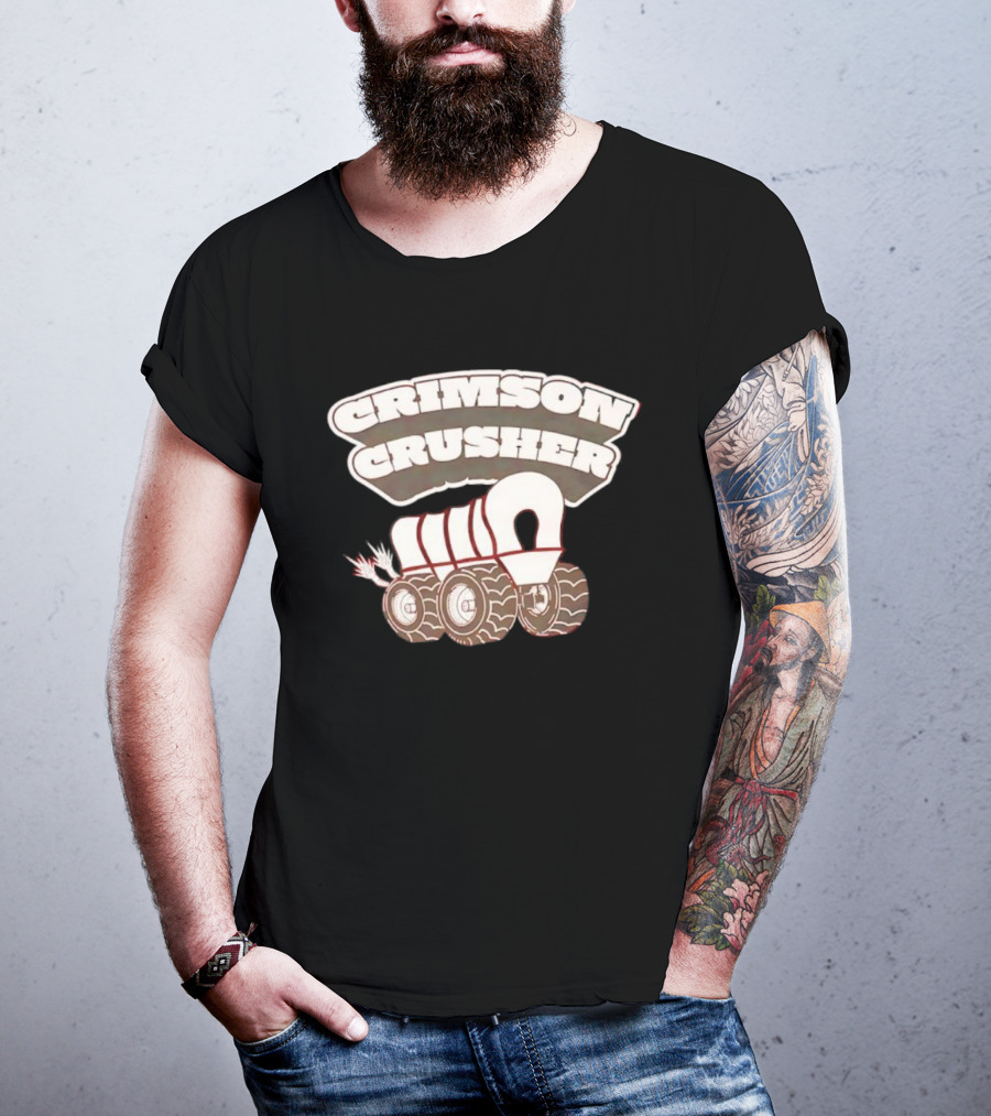 Crimson Crusher Covered Wagon Monster Truck Icon T-Shirt
