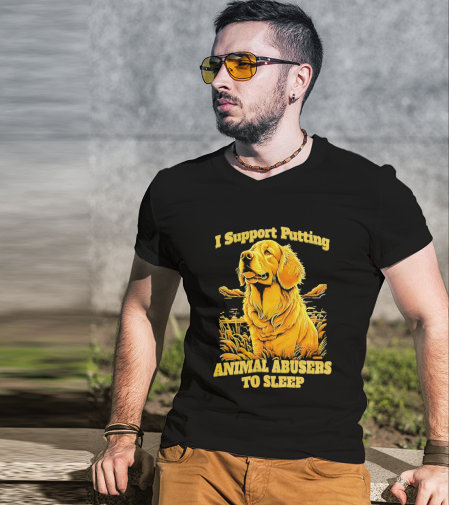 Golden Dog I Support Putting Animal Abusers To Sleep Image T-Shirt
