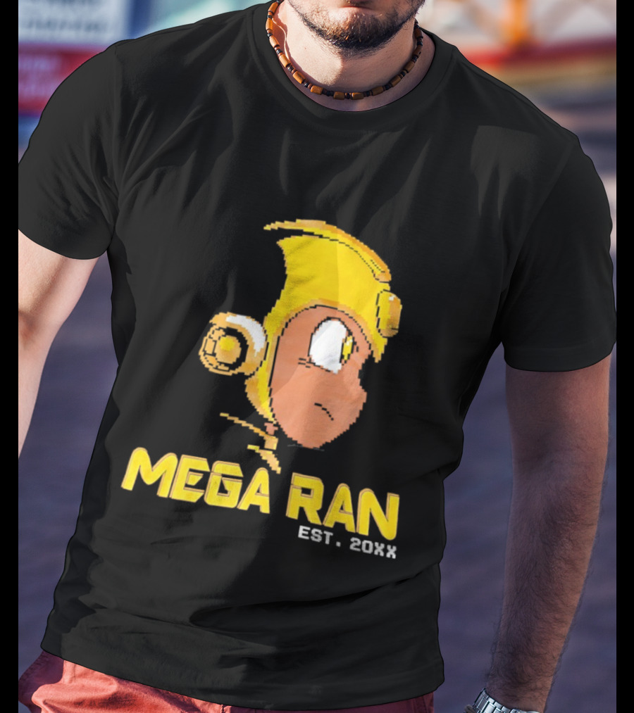 Mega Ran EST. 20XX Cartoon Character Yellow Helmet T-Shirt