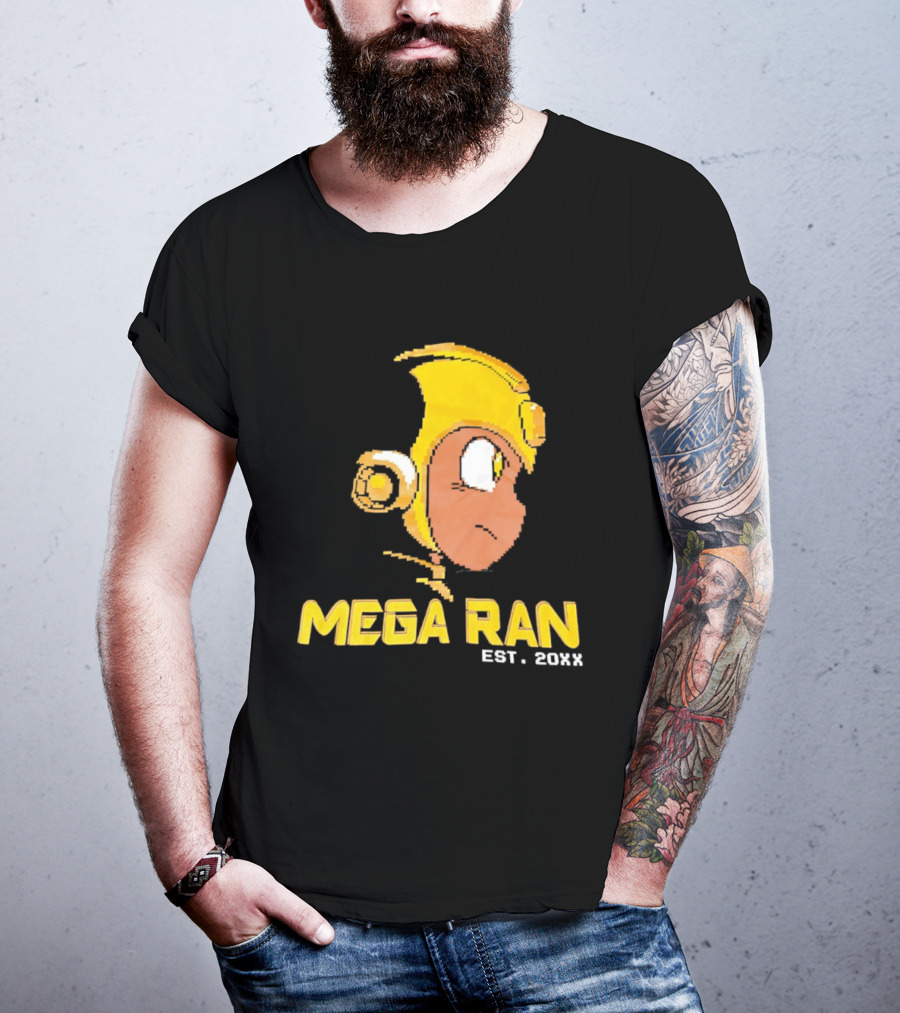 Mega Ran EST. 20XX Cartoon Character Yellow Helmet T-Shirt