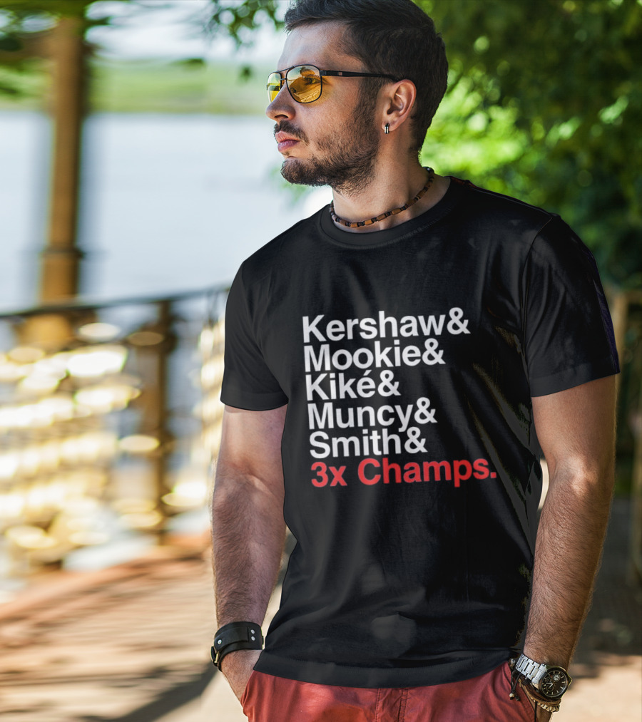 Kershaw Mookie Kiké Muncy Smith 3x Champs Los Angeles Dodgers Baseball T-Shirt