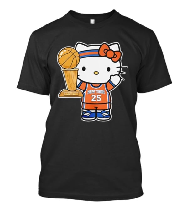 New York Knicks Kitty NBA Champions Trophy 2025 T-Shirt