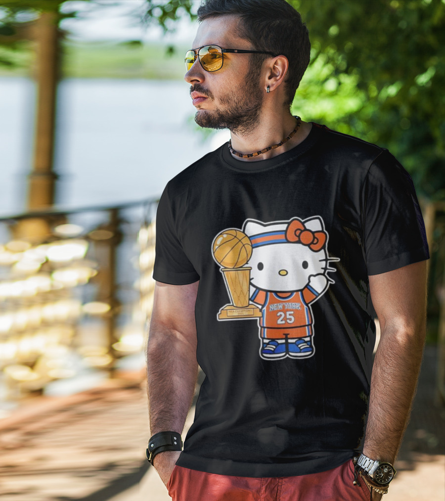 New York Knicks Kitty NBA Champions Trophy 2025 T-Shirt