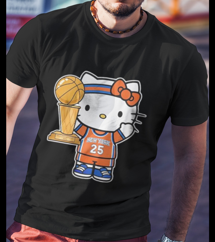 New York Knicks Kitty NBA Champions Trophy 2025 T-Shirt