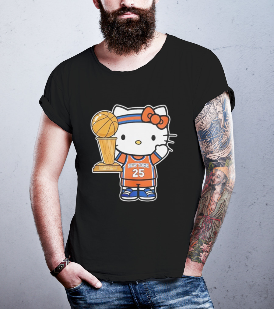 New York Knicks Kitty NBA Champions Trophy 2025 T-Shirt