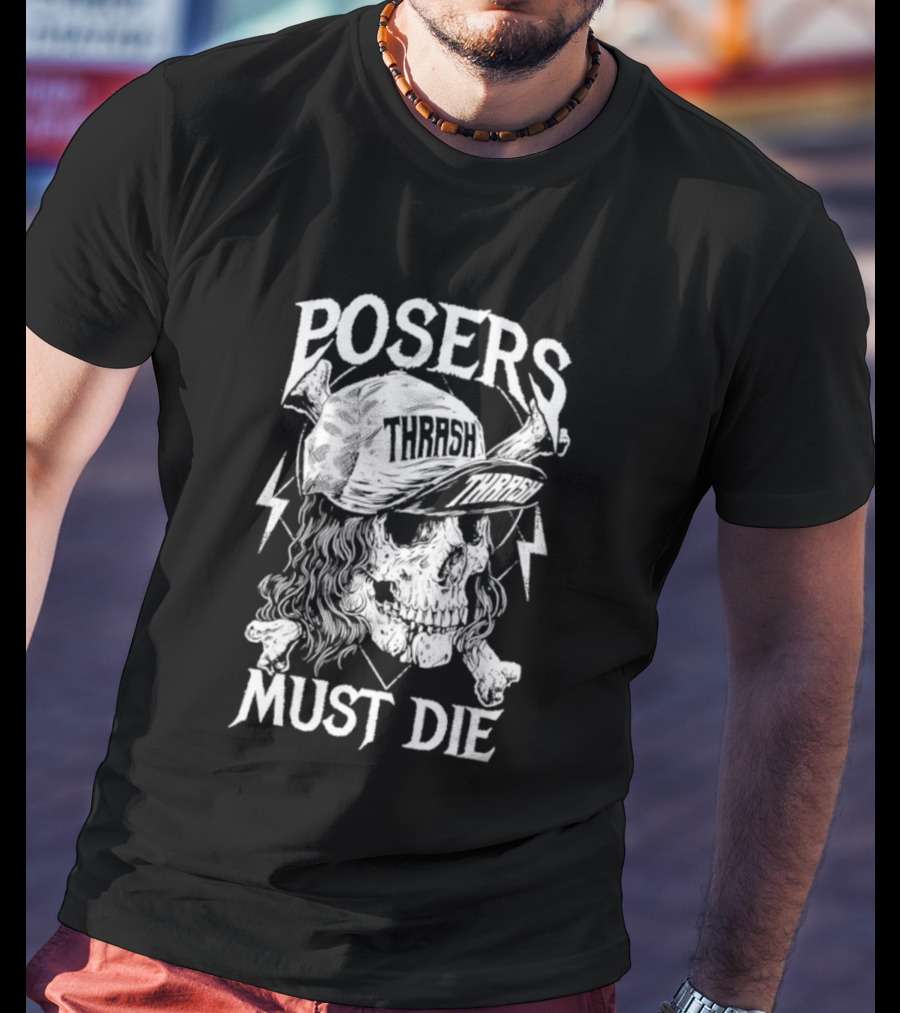 Skull Thrash Posers Must Die Lightning Bones Cap T-Shirt
