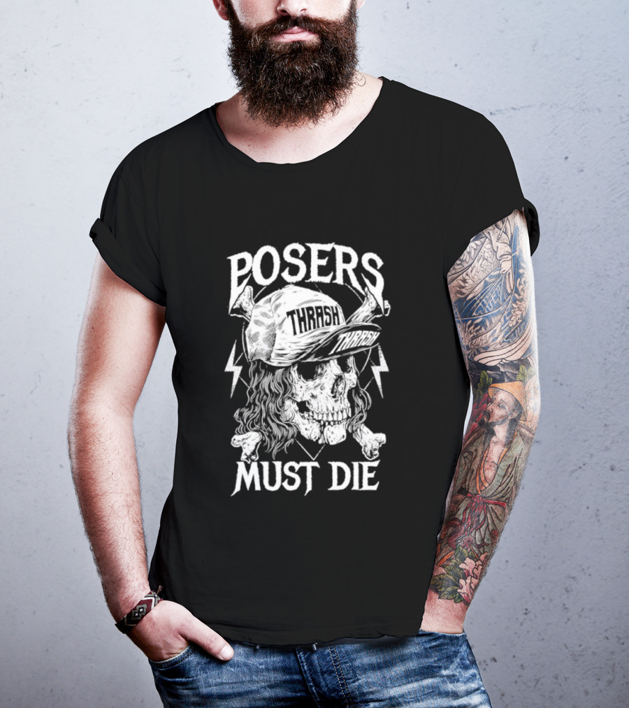 Skull Thrash Posers Must Die Lightning Bones Cap T-Shirt
