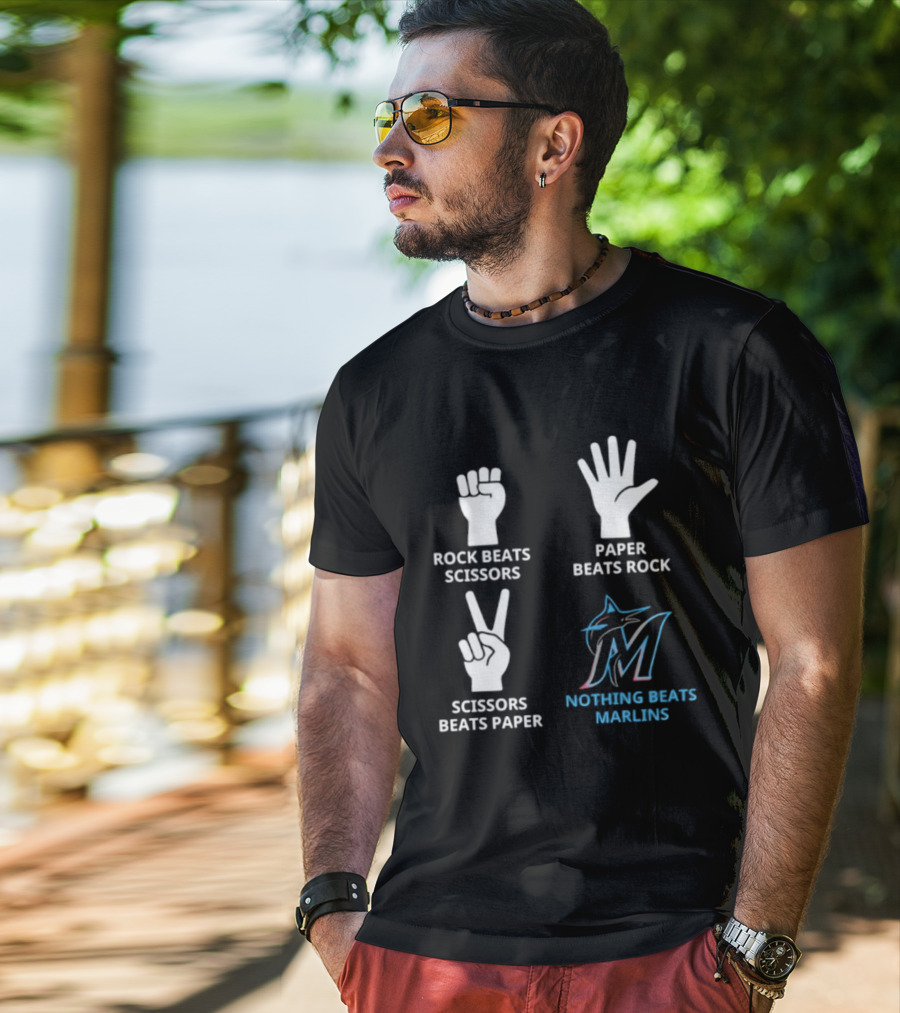 Rock Paper Scissors Marlins Nothing Beats Miami T-Shirt
