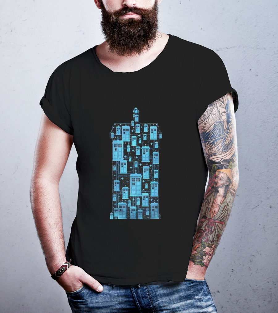 Doctor Who Tardis Time Machine Iconic Sci-Fi Police Box Pattern T-Shirt