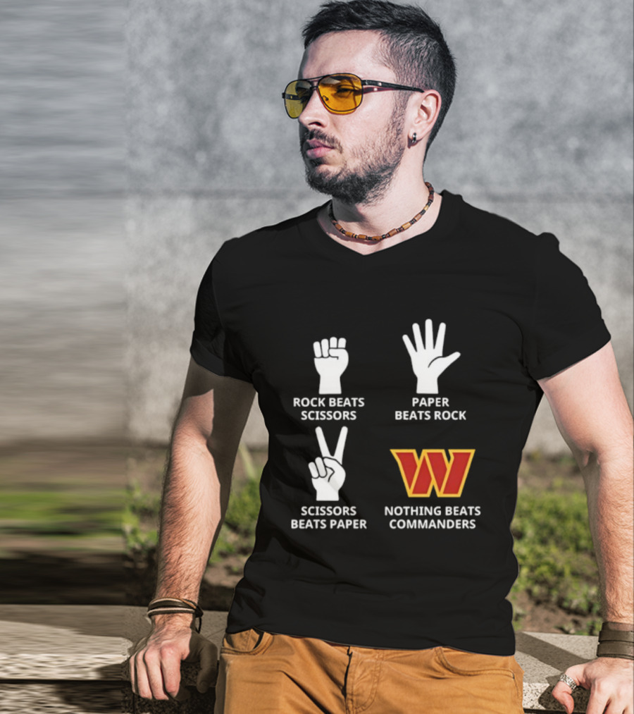 Washington Commanders Rock Paper Scissors Nothing Beats Commanders T-Shirt