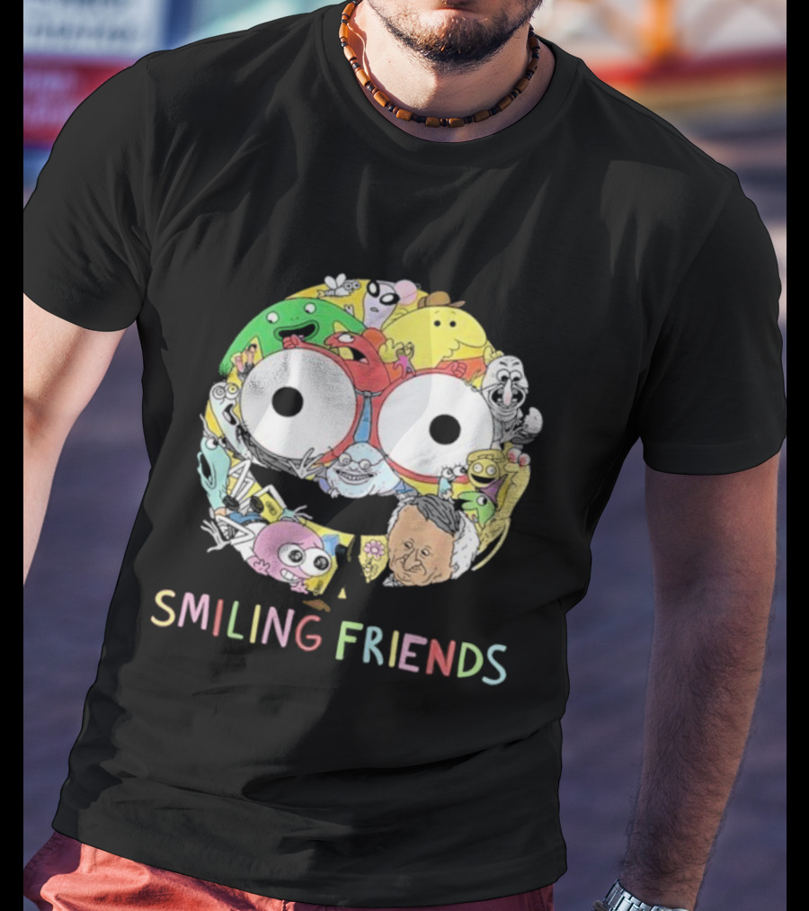 Smiling Friends Colorful Character Collage Faces T-Shirt