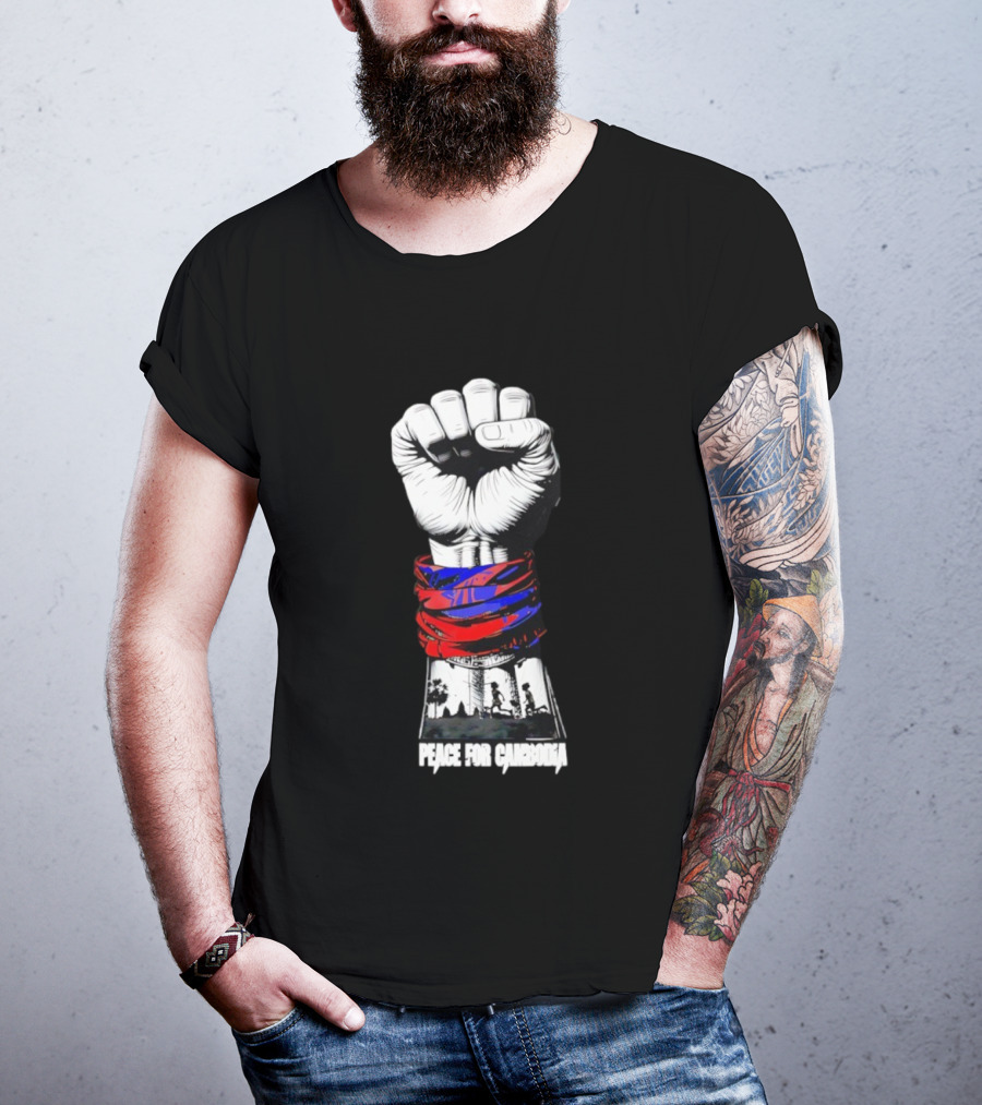 Peace For Cambodia Fist Strong Hand Red Blue Bandana Silhouette T-Shirt