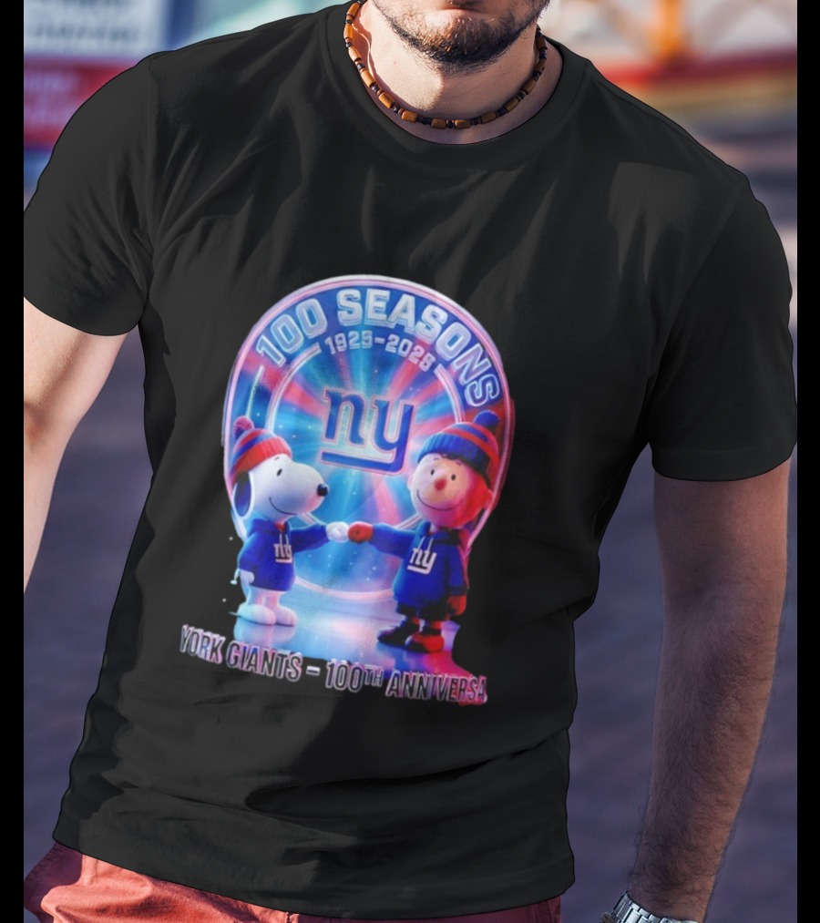 Snoopy Charlie Brown NY 100 Seasons 1925 2025 Giants 100th Anniversary T-Shirt