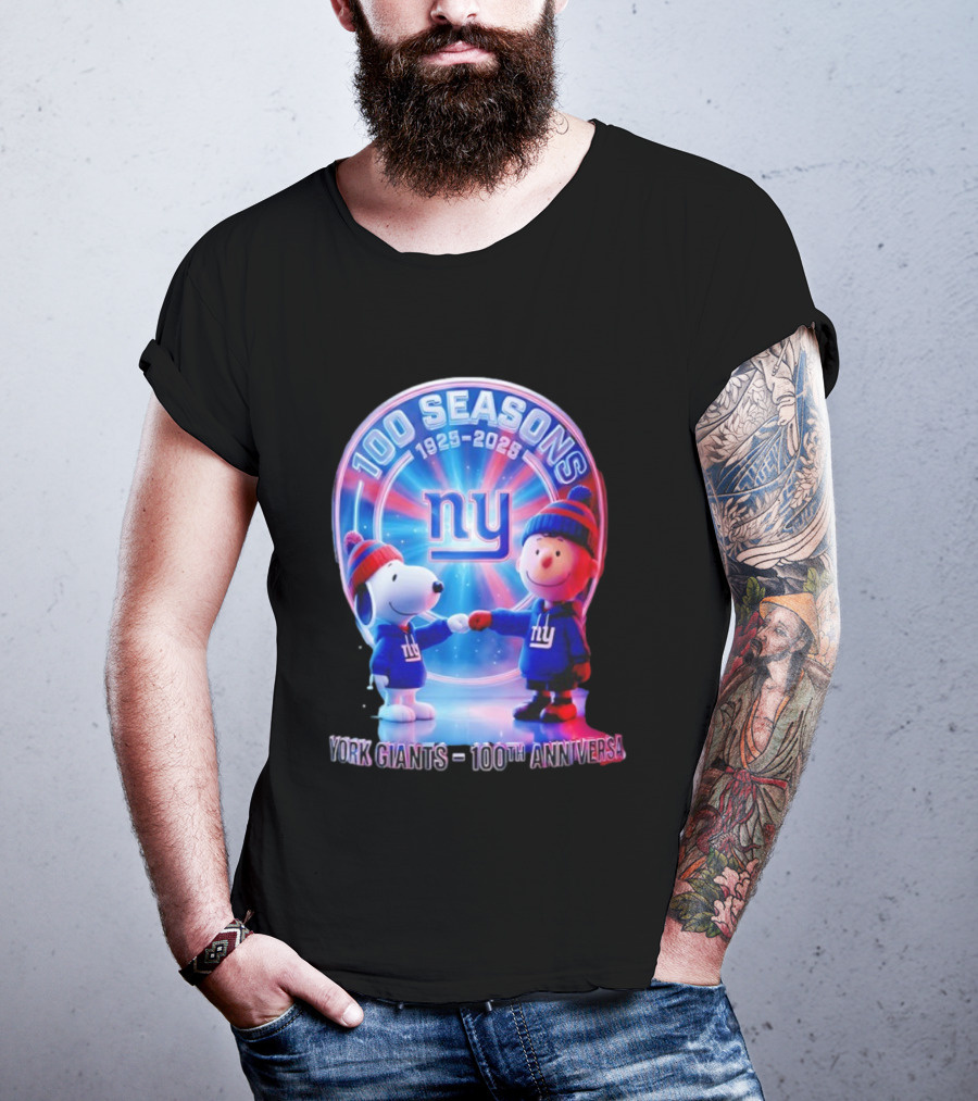 Snoopy Charlie Brown NY 100 Seasons 1925 2025 Giants 100th Anniversary T-Shirt