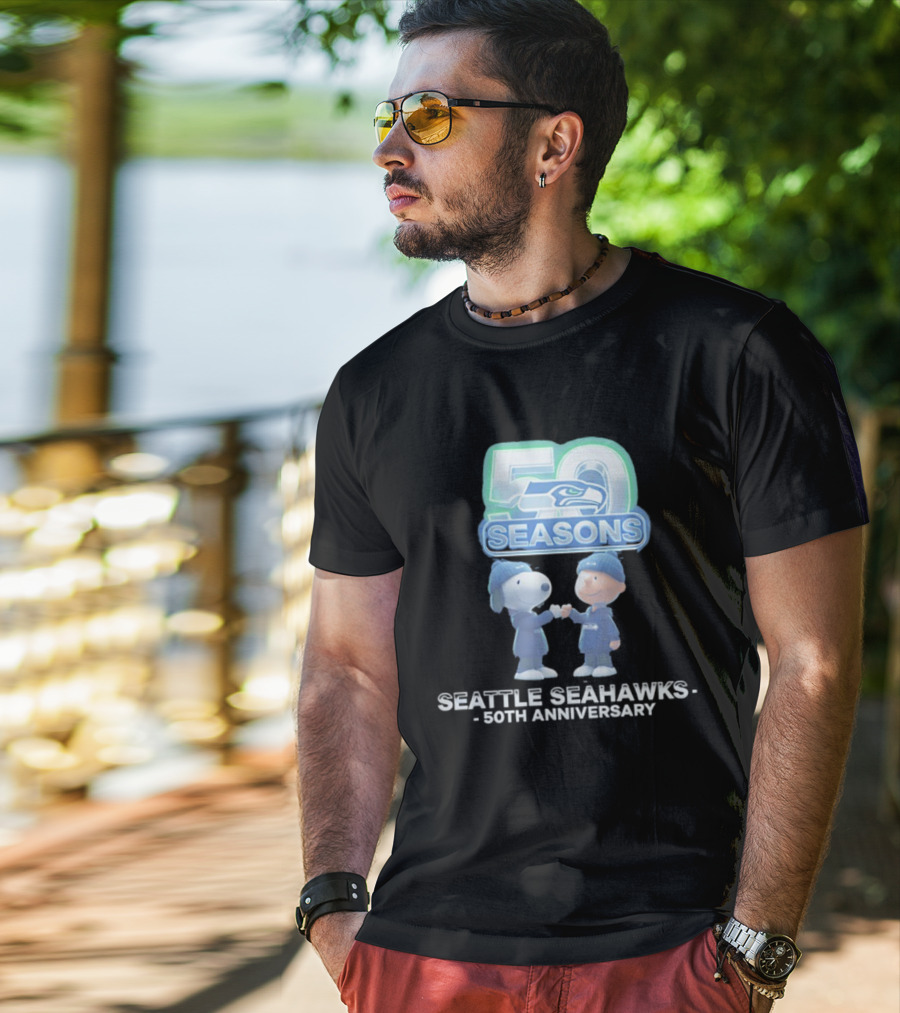 Snoopy Charlie Brown Seattle Seahawks 50 Seasons 50th Anniversary 1976 2026 T-Shirt