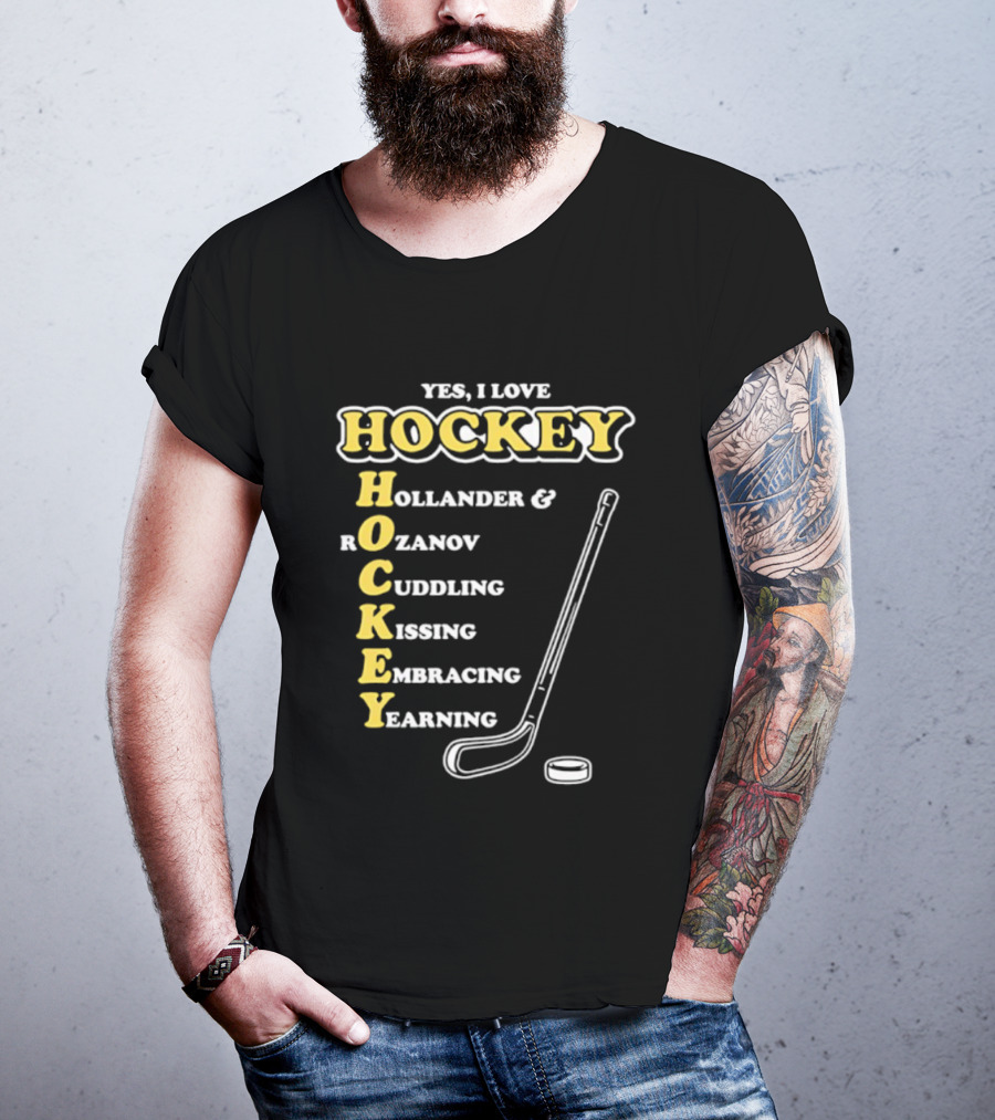 Yes I Love Hockey Hollander Rozanov Cuddling Kissing Embracing Yearning T-Shirt