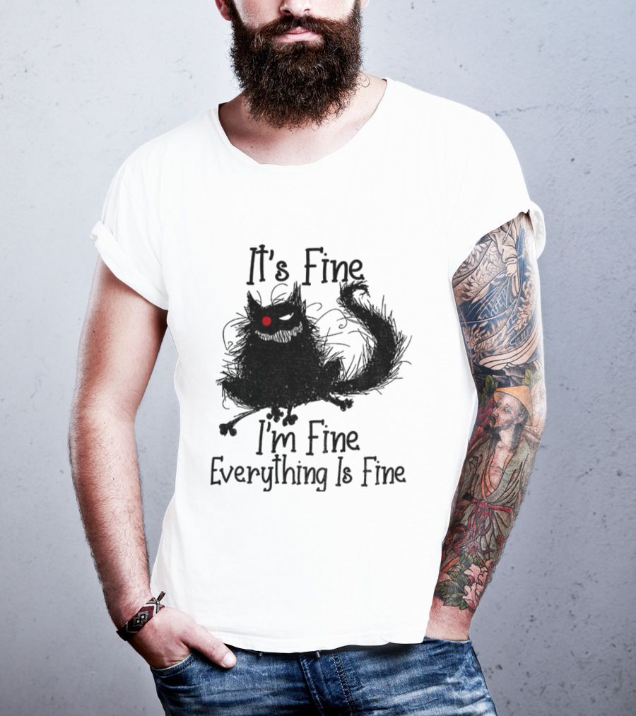 It’s Fine I’m Fine Everything Is Fine Cat With Red Eye T-Shirt