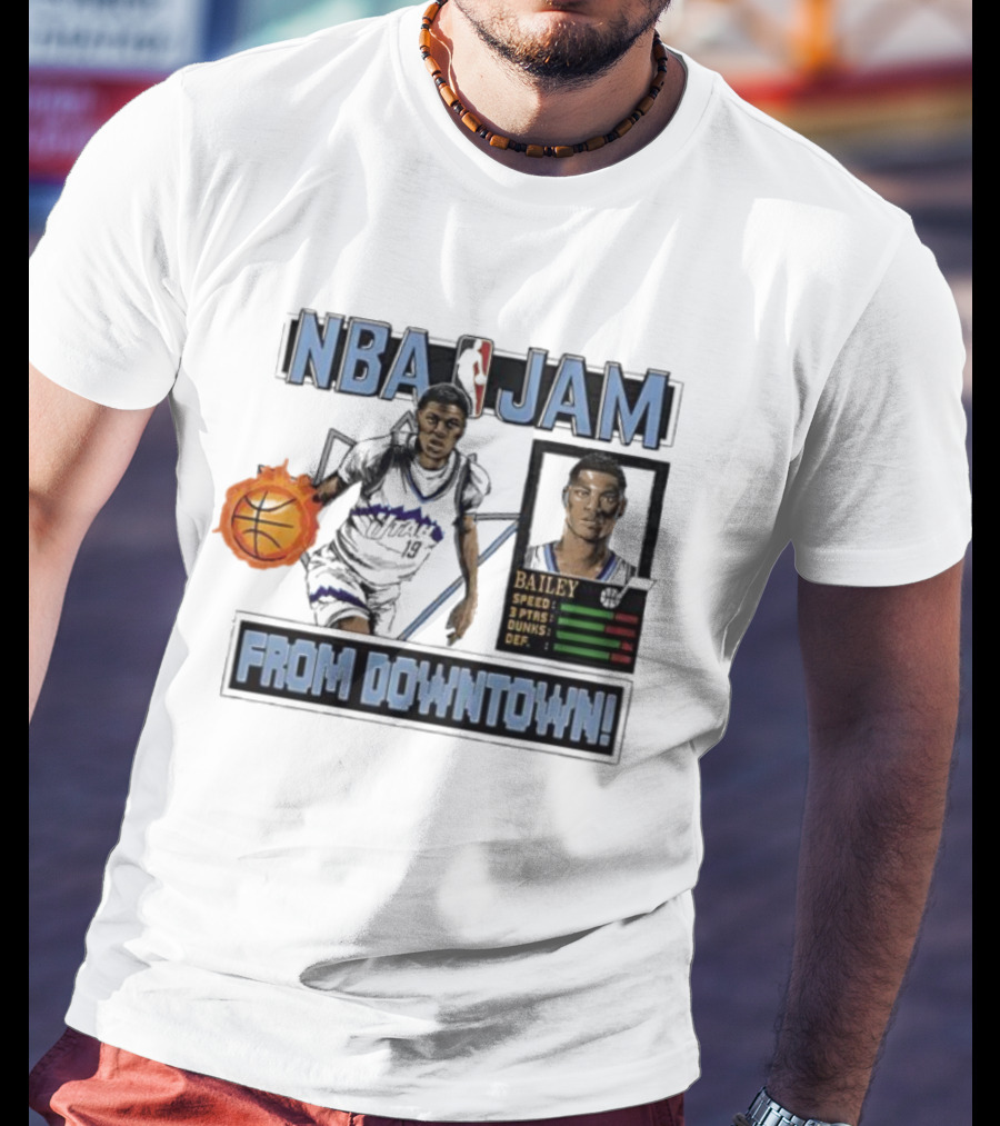 NBA Jam Utah Jazz Bailey From Downtown Retro Gaming Style T-Shirt