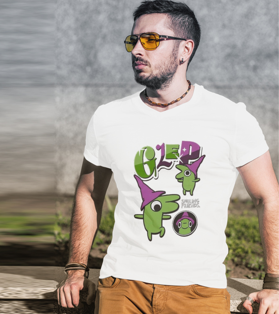 Smiling Friends Glep Green Character With Purple Hat T-Shirt