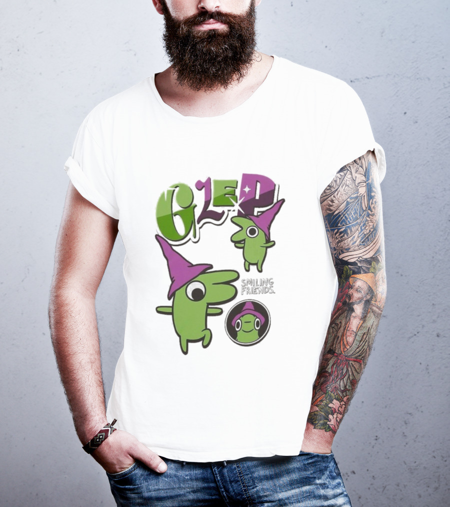 Smiling Friends Glep Green Character With Purple Hat T-Shirt