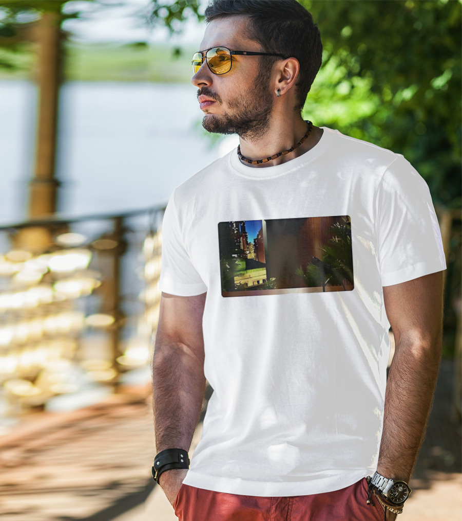 Nick Fuentes Empty Studio Microphone Cityscape Backdrop T-Shirt