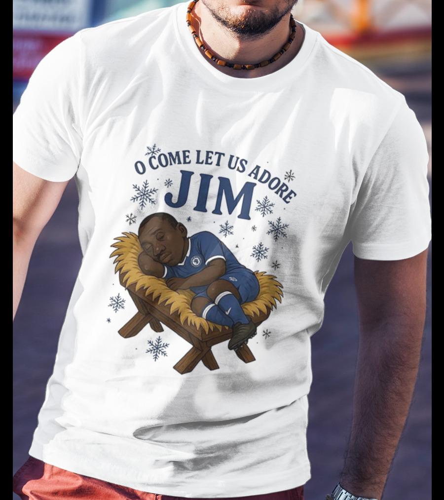 O Come Let Us Adore Jim Sleeping In Chelsea FC Christmas Manger Caricature T-Shirt