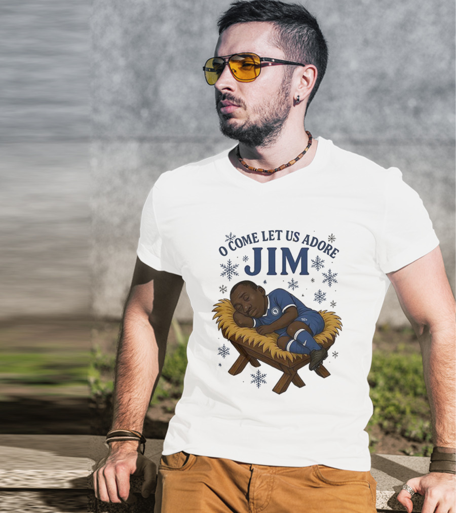 O Come Let Us Adore Jim Sleeping In Chelsea FC Christmas Manger Caricature T-Shirt